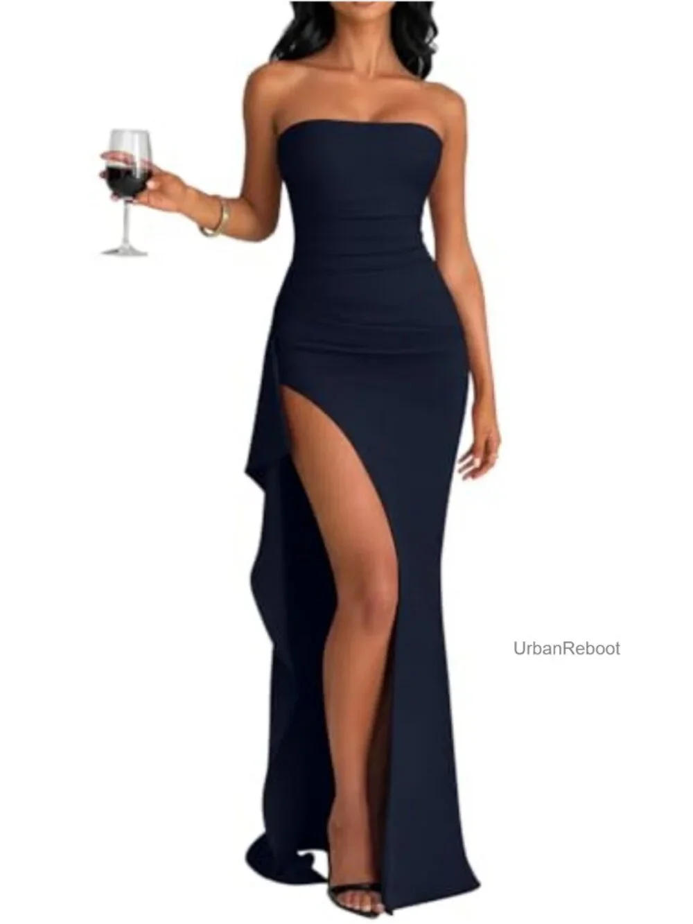 Bodycon Strapless High Slit Ruched Long Evening Gown